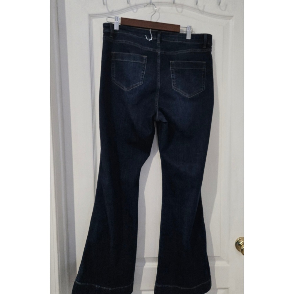 J. Jill Flare Jeans Women 12 Dark Blue High Rise Flare Patch Pocket Denim - Picture 2 of 12